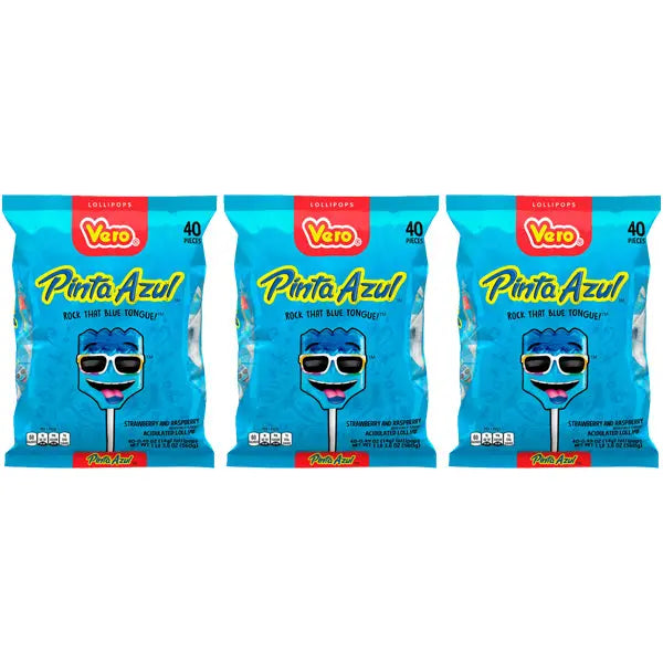 3 Pack - Vero PintaAzul Strawberry Raspberry Candy Lollipops 40 Count Vero